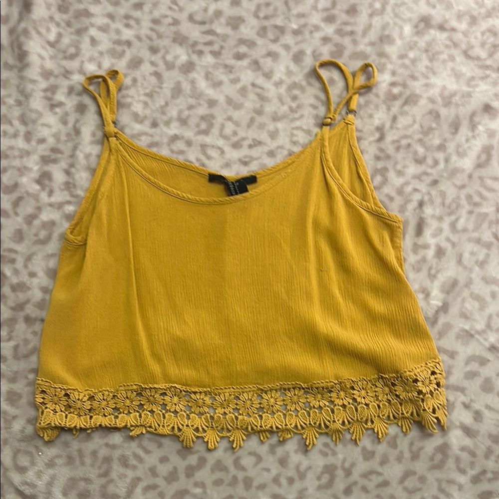 Yellow Lace Trim Women's crop top
